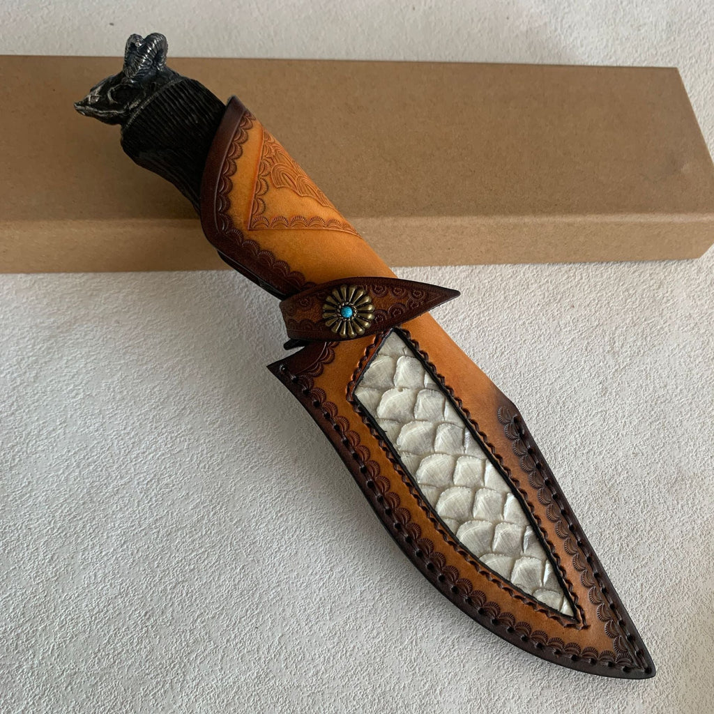 Damascus Fixed Blade Knife – Hand Forged Sanmai VG10 Core Ebony Handle Tactical Survival detail image - detail view 11
