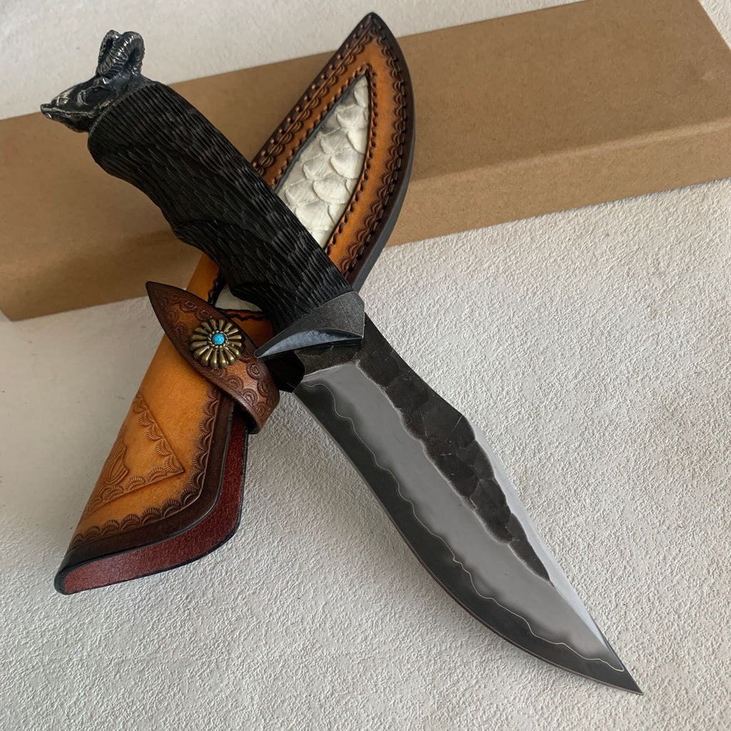 Damascus Fixed Blade Knife – Hand Forged Sanmai VG10 Core Ebony Handle Tactical Survival detail image - detail view 13
