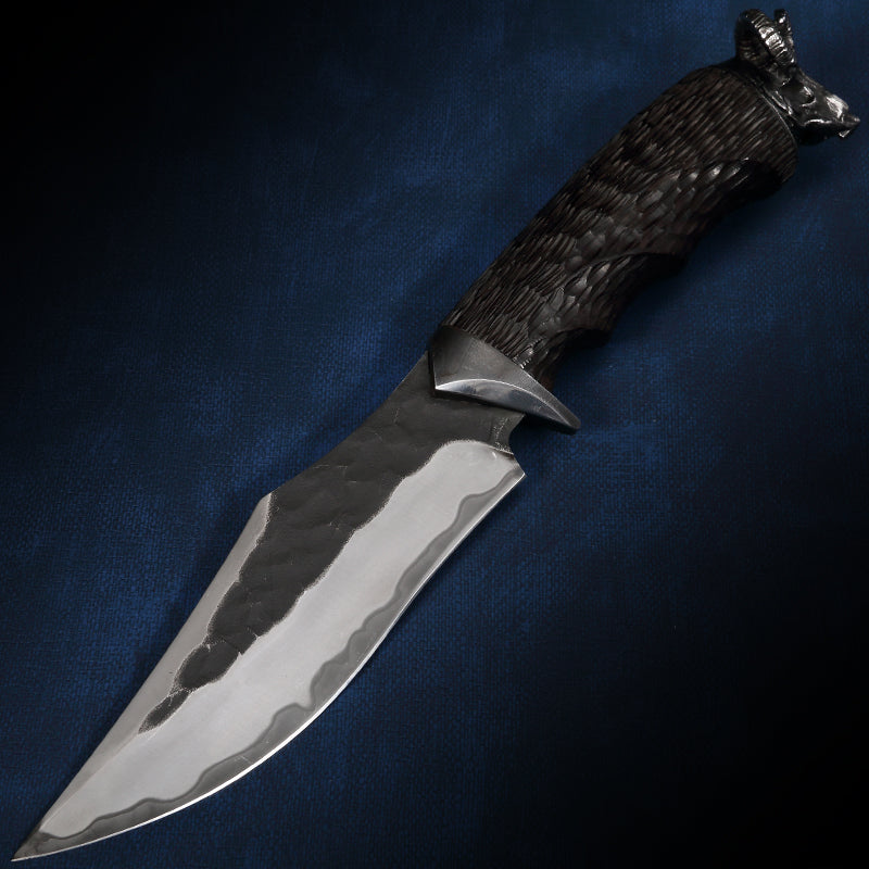 Damascus Fixed Blade Knife – Hand Forged Sanmai VG10 Core Ebony Handle Tactical Survival detail image