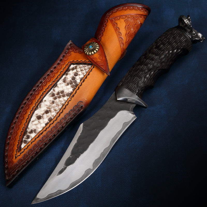 Damascus Fixed Blade Knife – Hand Forged Sanmai VG10 Core Ebony Handle Tactical Survival detail image - detail view 3