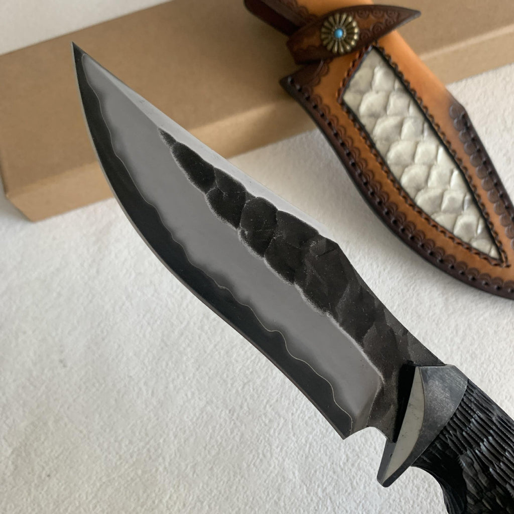 Damascus Fixed Blade Knife – Hand Forged Sanmai VG10 Core Ebony Handle Tactical Survival detail image - detail view 7
