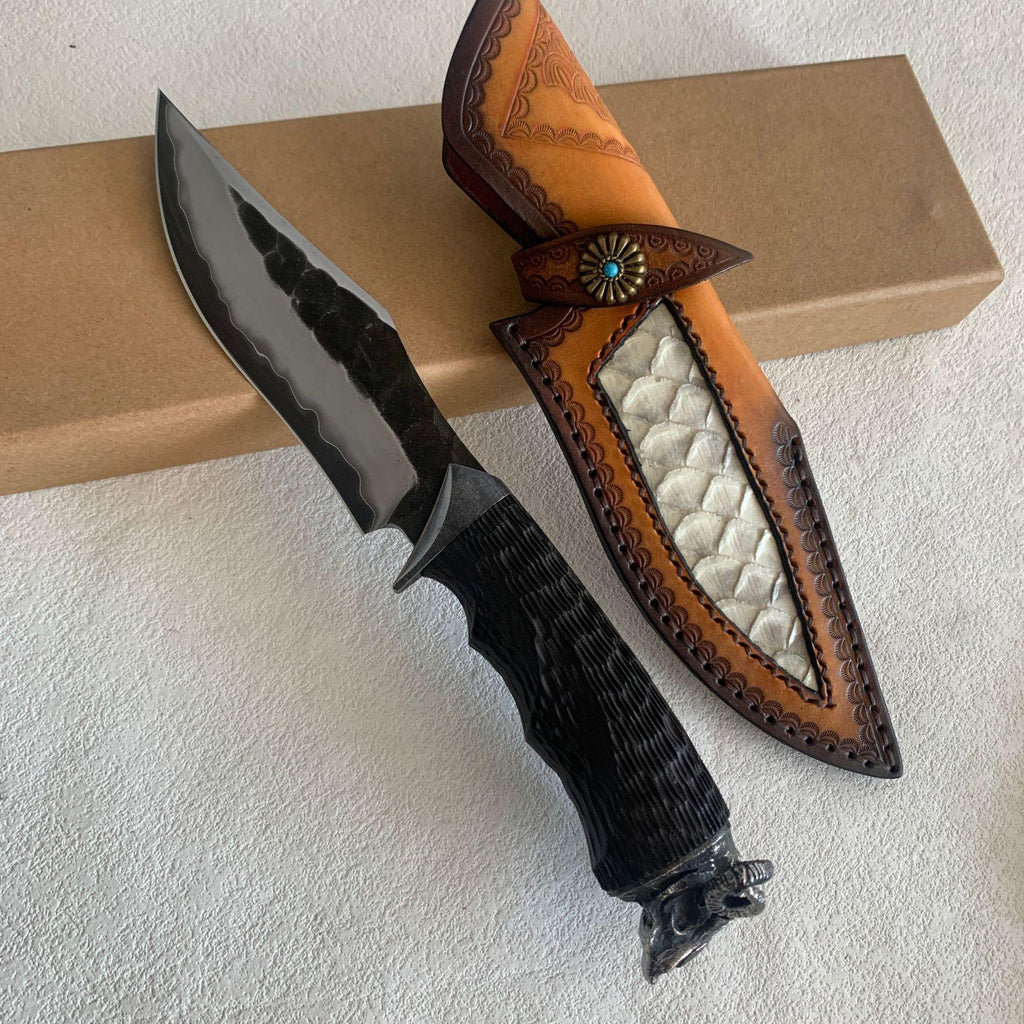 Damascus Fixed Blade Knife – Hand Forged Sanmai VG10 Core Ebony Handle Tactical Survival detail image - detail view 8
