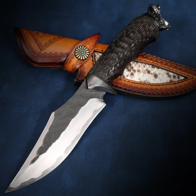 Damascus Fixed Blade Knife – Hand Forged Sanmai VG10 Core Ebony Handle Tactical Survival product image