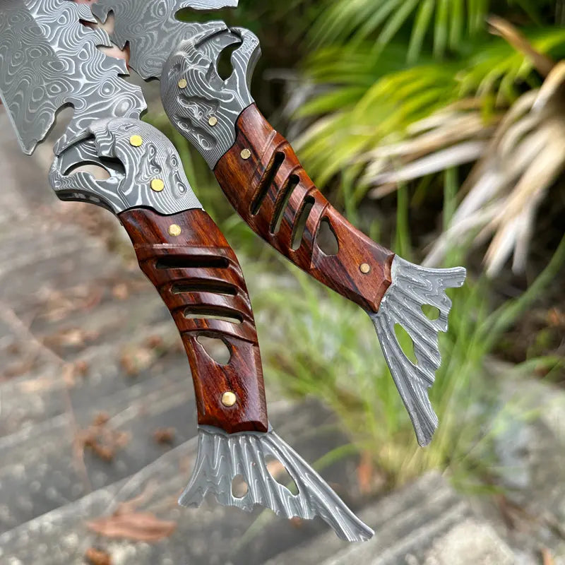 Damascus Fixed Blade Knife – Ironwood Fang Fishbone with 95-Layer Hand-Forged detail image - detail view 10