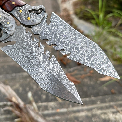 Damascus Fixed Blade Knife – Ironwood Fang Fishbone with 95-Layer Hand-Forged detail image