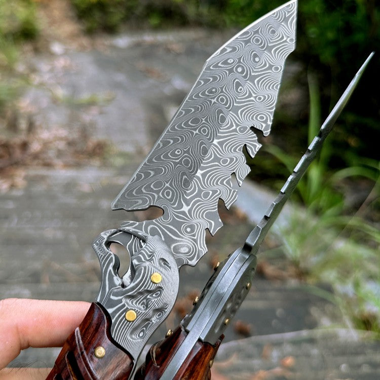 Damascus Fixed Blade Knife – Ironwood Fang Fishbone with 95-Layer Hand-Forged detail image - detail view 3
