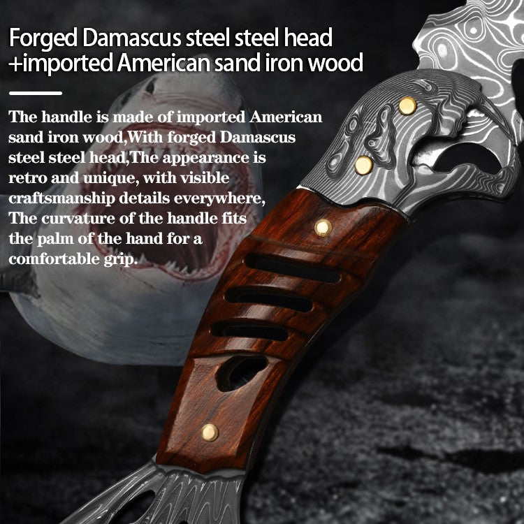 Damascus Fixed Blade Knife – Ironwood Fang Fishbone with 95-Layer Hand-Forged detail image - detail view 4