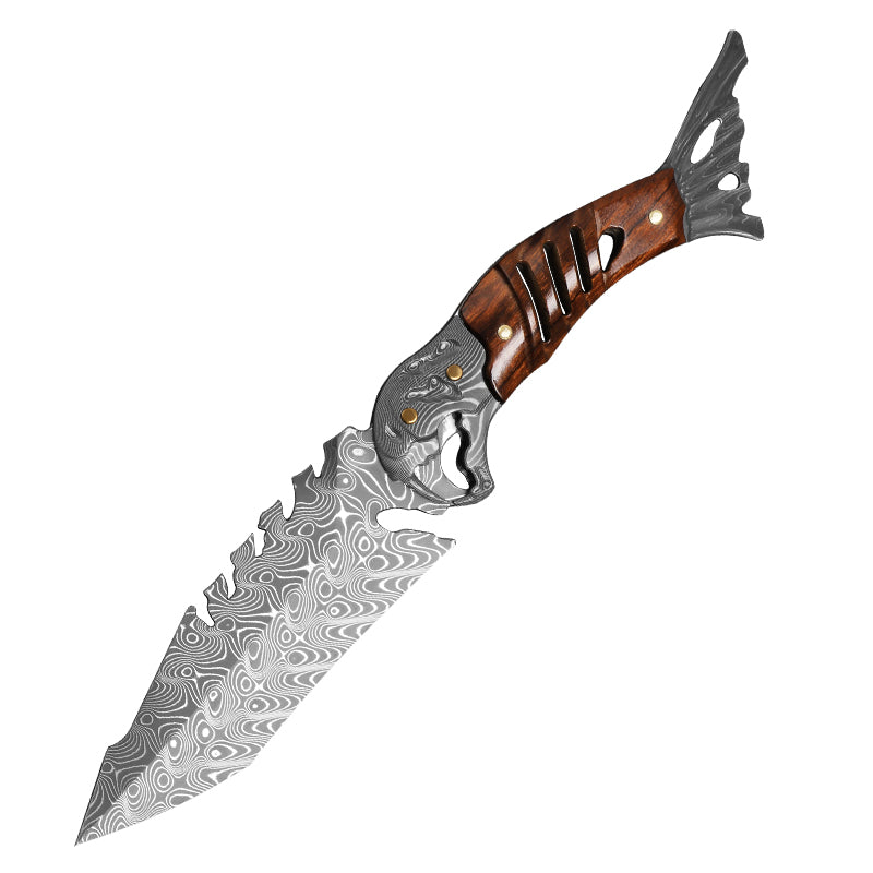 Damascus Fixed Blade Knife – Ironwood Fang Fishbone with 95-Layer Hand-Forged detail image - detail view 5