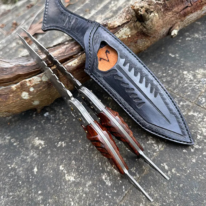 Damascus Fixed Blade Knife – Ironwood Fang Fishbone with 95-Layer Hand-Forged detail image - detail view 6