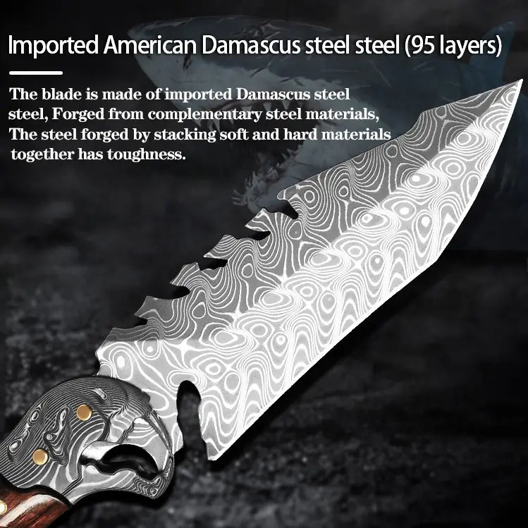Damascus Fixed Blade Knife – Ironwood Fang Fishbone with 95-Layer Hand-Forged detail image - detail view 7