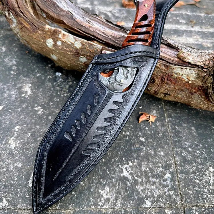 Damascus Fixed Blade Knife – Ironwood Fang Fishbone with 95-Layer Hand-Forged detail image - detail view 8