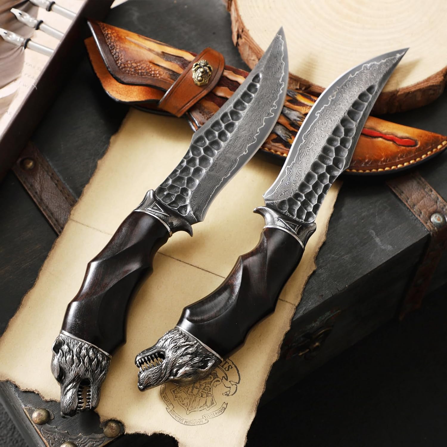 Damascus Fixed Blade Knife – Nightbane Howler Steel Hunting with 67-Layer VG-10 Core detail image