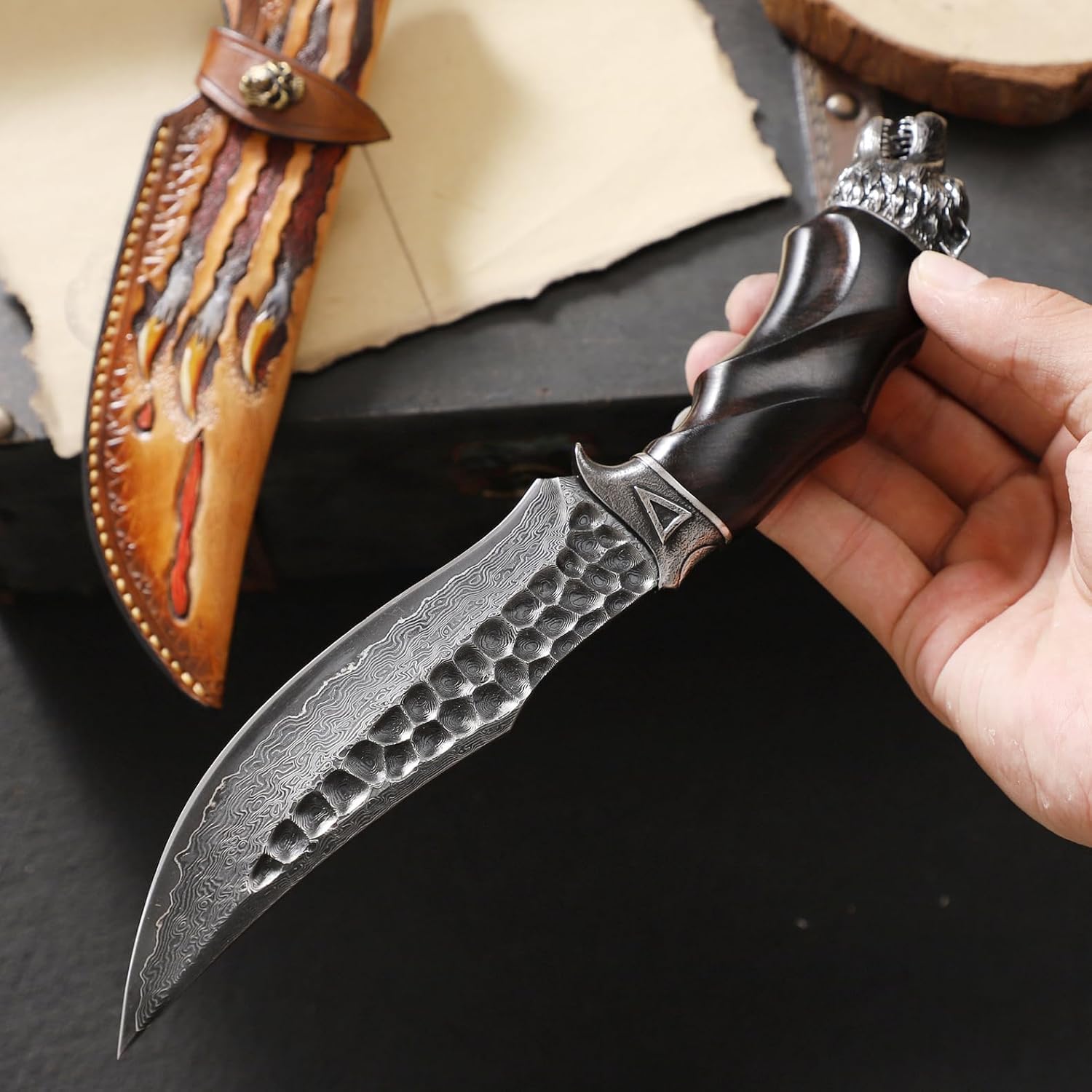 Damascus Fixed Blade Knife – Nightbane Howler Steel Hunting with 67-Layer VG-10 Core detail image - detail view 6