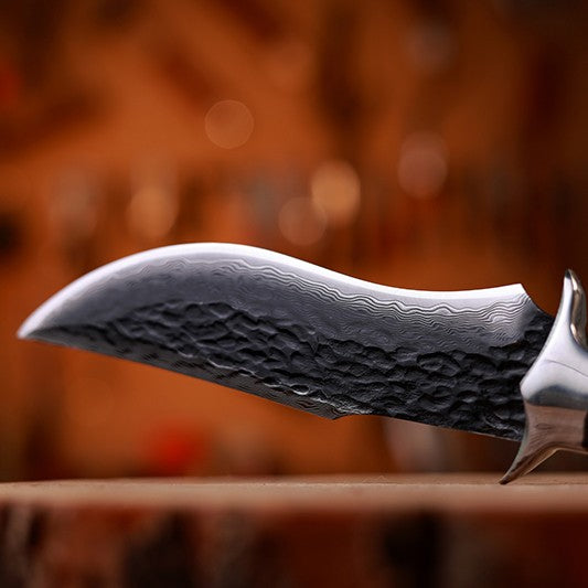 Damascus Fixed Blade Knife – Obsidian Fang Hunting with 105-Layer VG10 & Ebony Handle detail image - detail view 10