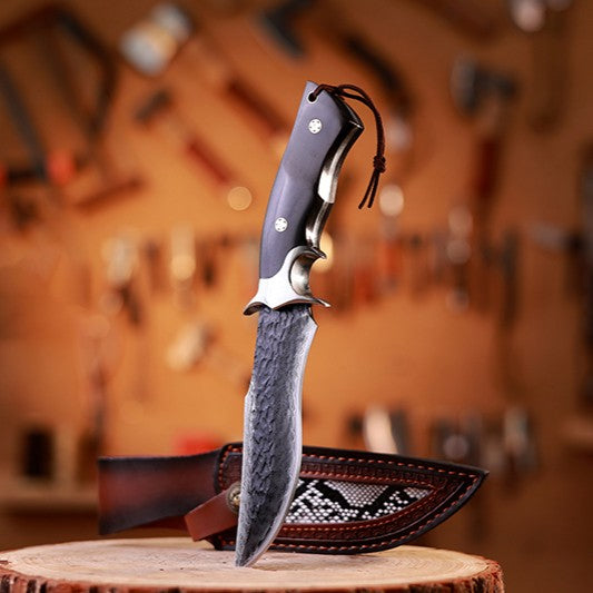 Damascus Fixed Blade Knife – Obsidian Fang Hunting with 105-Layer VG10 & Ebony Handle detail image