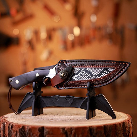 Damascus Fixed Blade Knife – Obsidian Fang Hunting with 105-Layer VG10 & Ebony Handle detail image - detail view 3