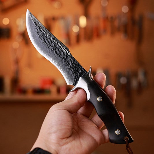 Damascus Fixed Blade Knife – Obsidian Fang Hunting with 105-Layer VG10 & Ebony Handle detail image - detail view 4