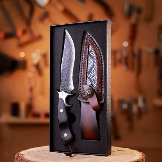 Damascus Fixed Blade Knife – Obsidian Fang Hunting with 105-Layer VG10 & Ebony Handle detail image - detail view 6