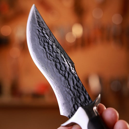 Damascus Fixed Blade Knife – Obsidian Fang Hunting with 105-Layer VG10 & Ebony Handle detail image - detail view 7