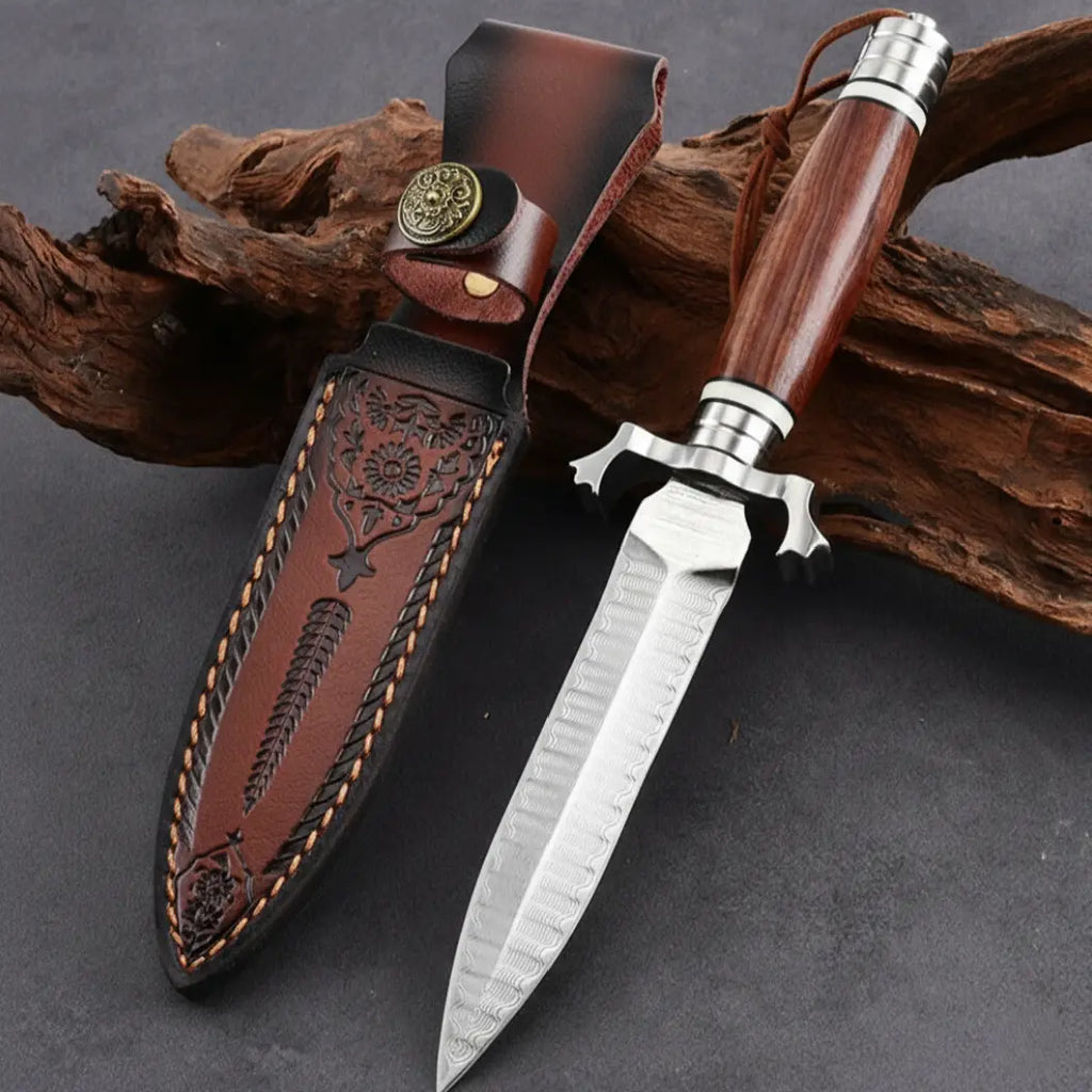 Damascus Fixed Blade Knife – Steel Hunting Handcrafted 60 HRC Outdoor Survival product image