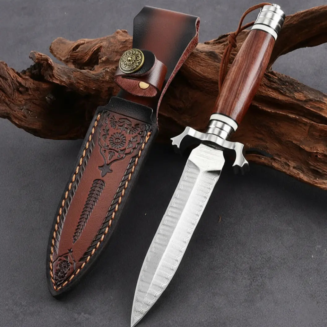 Damascus Fixed Blade Knife – Steel Hunting Handcrafted 60 HRC Outdoor Survival product image
