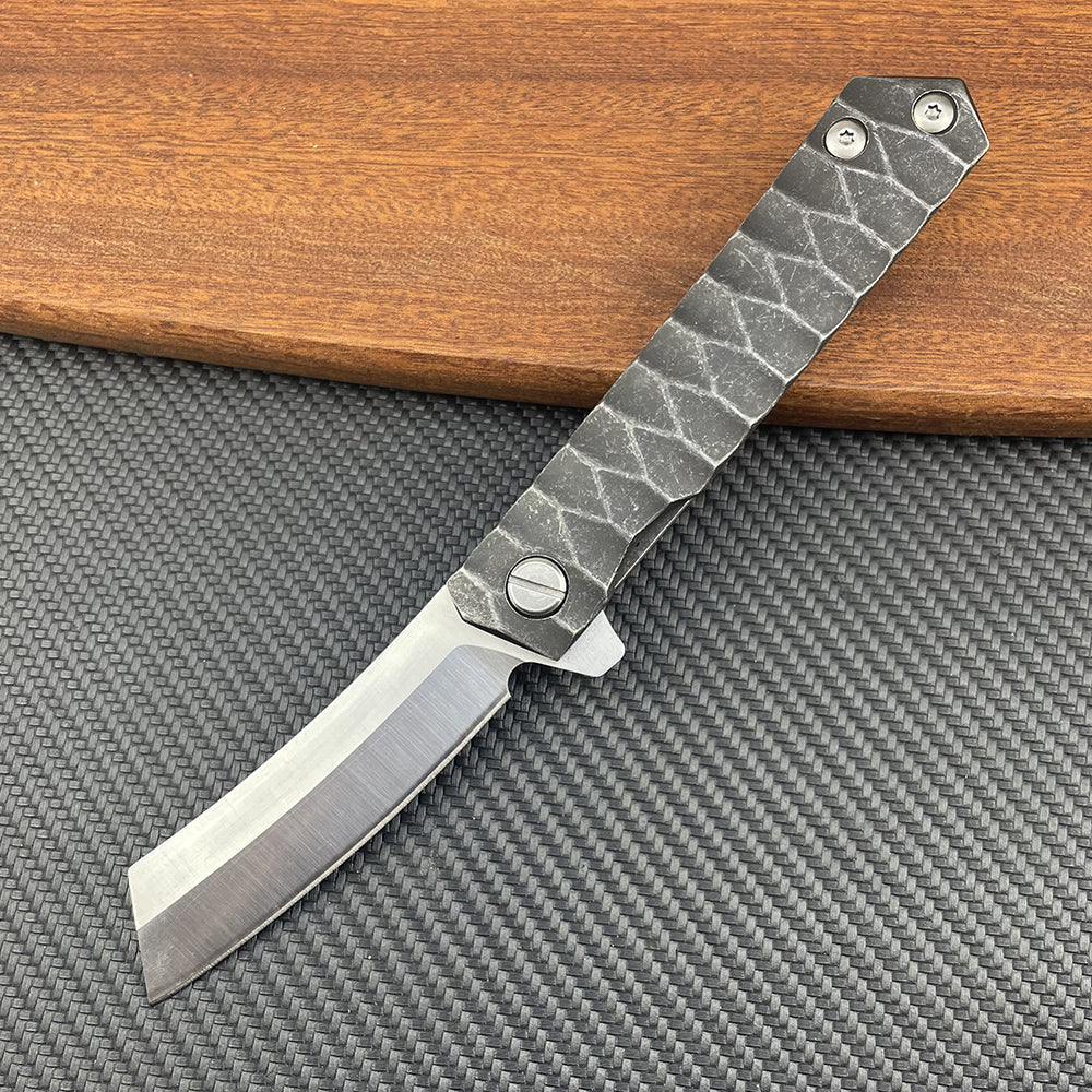 Damascus Folding Knife – D2 Steel Tanto Blade Bearing System Pocket Clip EDC Camping variant image - product view 12
