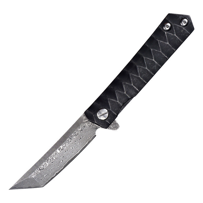 Damascus Folding Knife – D2 Steel Tanto Blade Bearing System Pocket Clip EDC Camping variant image