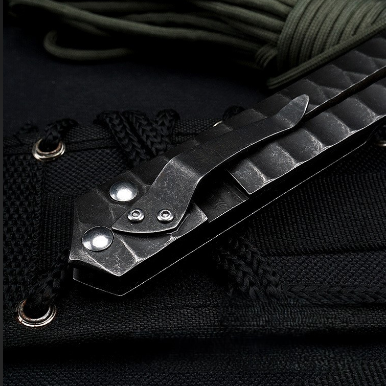 Damascus Folding Knife – D2 Steel Tanto Blade Bearing System Pocket Clip EDC Camping detail image - detail view 10