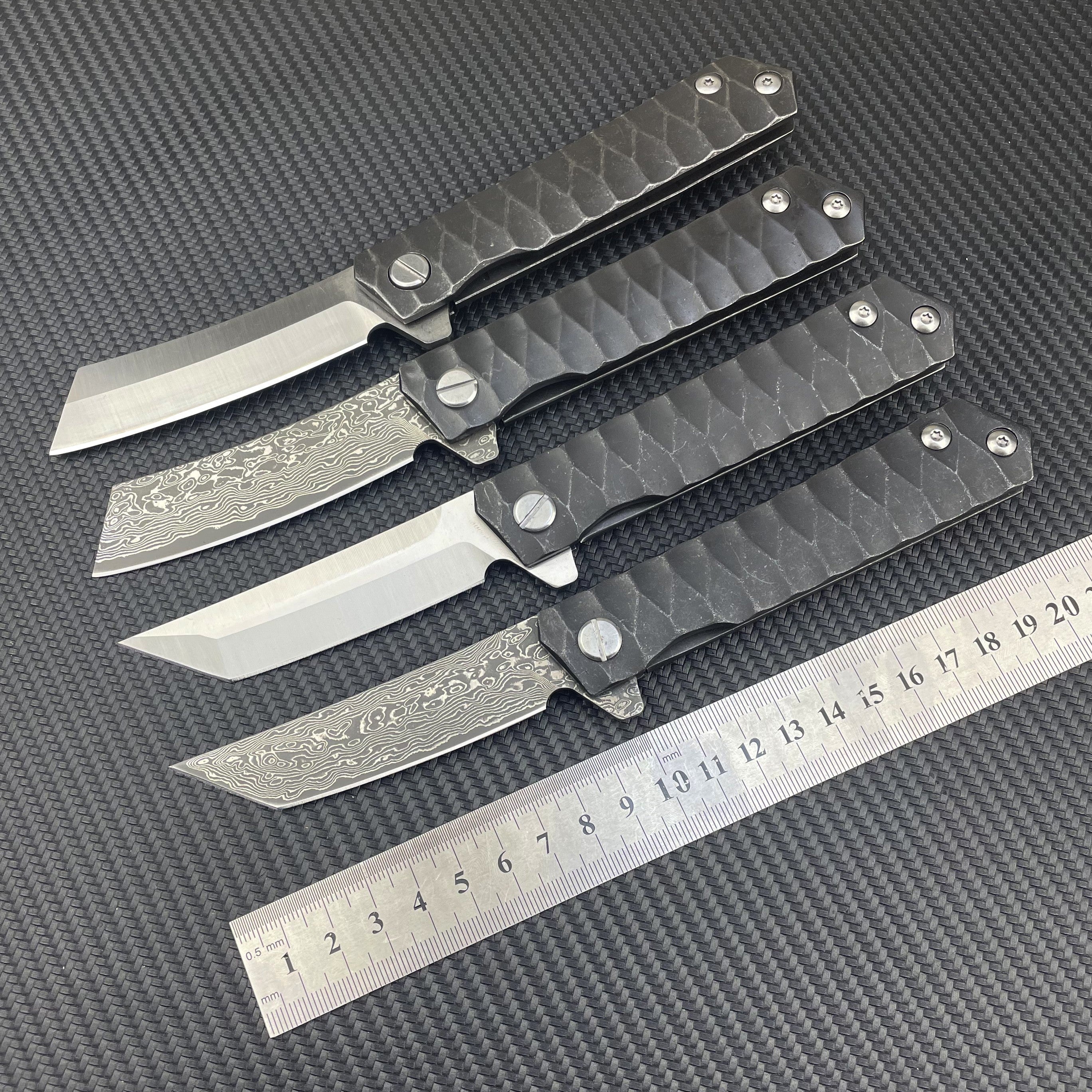 Damascus Folding Knife – D2 Steel Tanto Blade Bearing System Pocket Clip EDC Camping detail image - detail view 4
