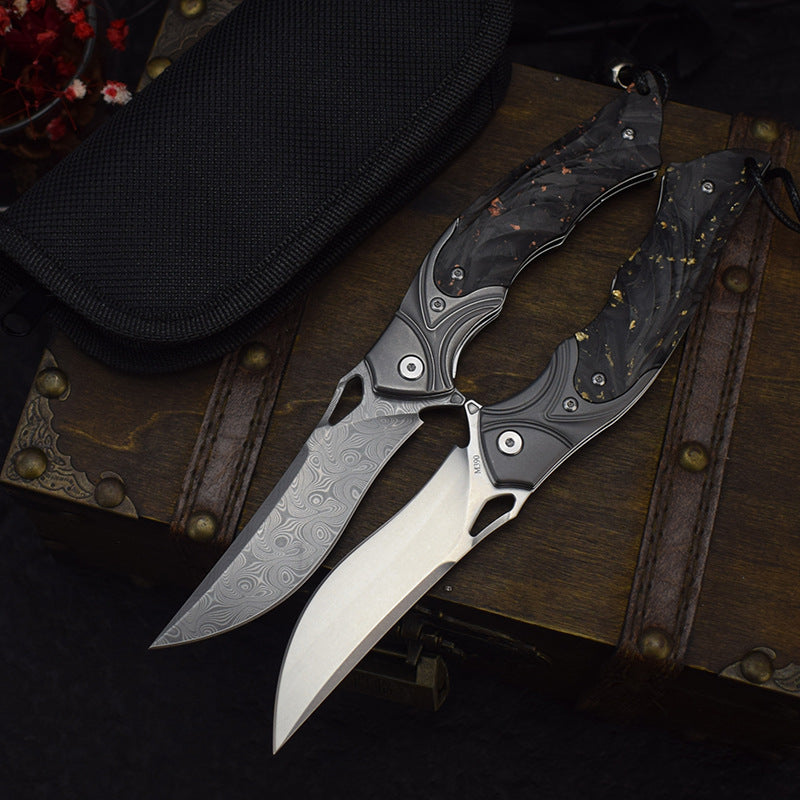 Damascus Folding Knife – Night Owl M390 Tactical with Carbon Fiber Handle detail image