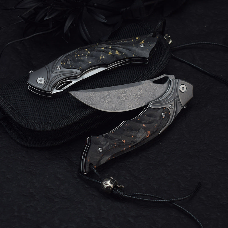 Damascus Folding Knife – Night Owl M390 Tactical with Carbon Fiber Handle detail image - detail view 3