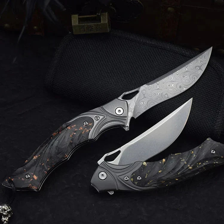Damascus Folding Knife – Night Owl M390 Tactical with Carbon Fiber Handle detail image - detail view 4