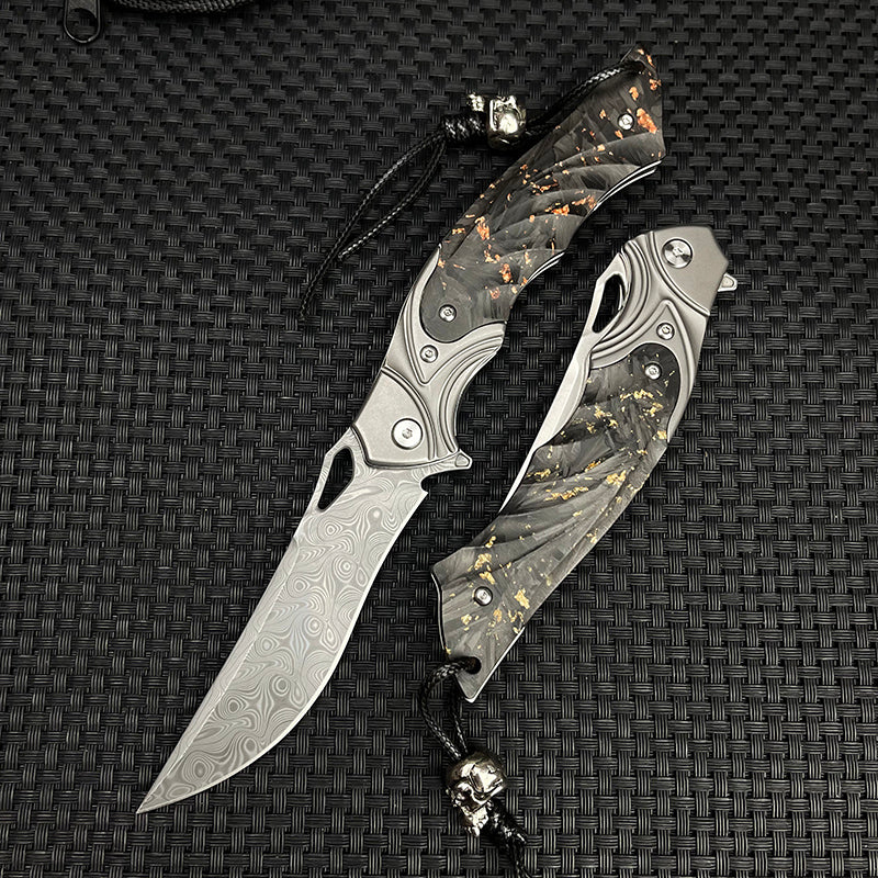 Damascus Folding Knife – Night Owl M390 Tactical with Carbon Fiber Handle detail image - detail view 5
