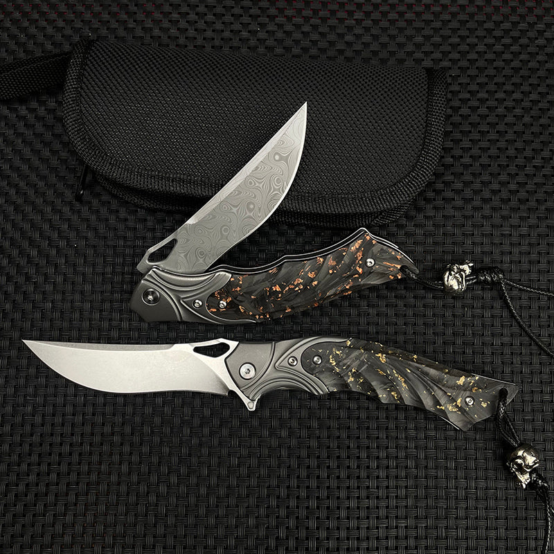 Damascus Folding Knife – Night Owl M390 Tactical with Carbon Fiber Handle detail image - detail view 6
