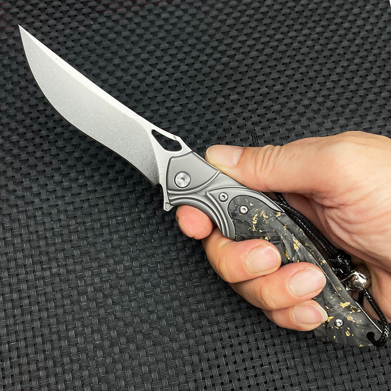 Damascus Folding Knife – Night Owl M390 Tactical with Carbon Fiber Handle detail image - detail view 9