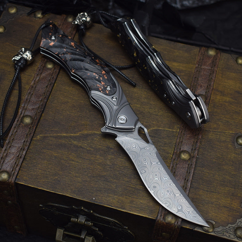 Damascus Folding Knife – Night Owl M390 Tactical with Carbon Fiber Handle product image