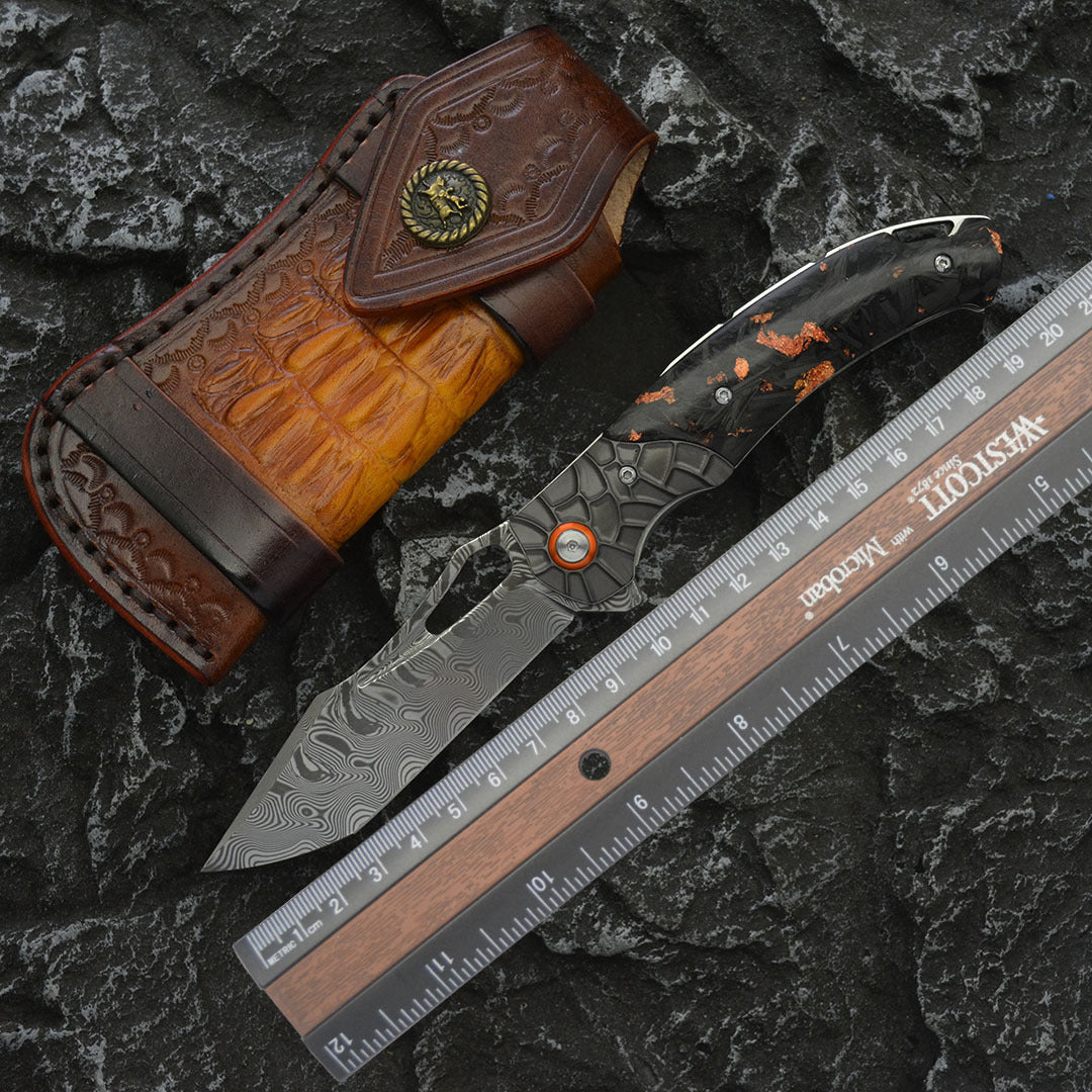 Damascus Folding Knife – Nightflare VG10 EDC with Titanium Carbon Fiber Handle detail image - detail view 6