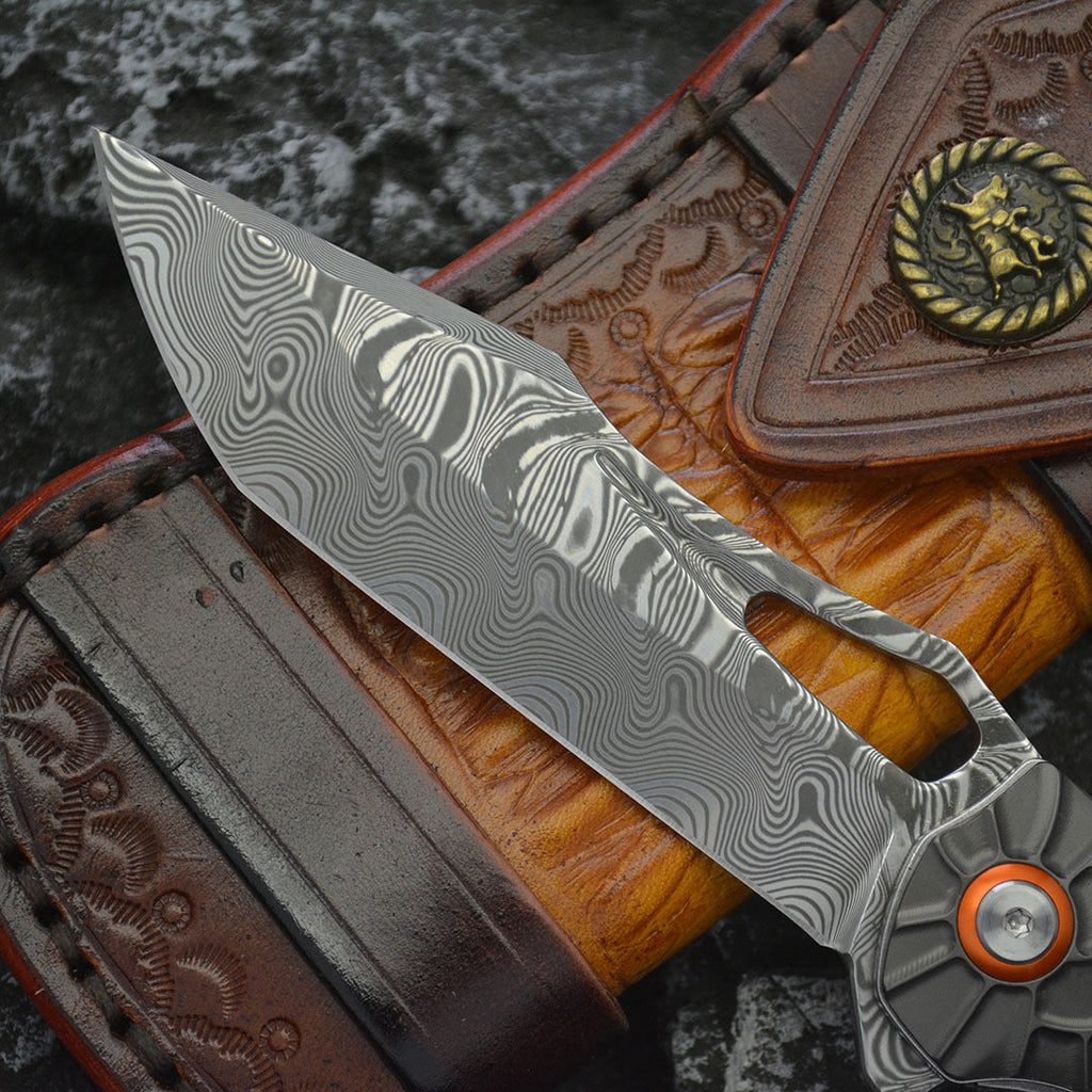 Damascus Folding Knife – Nightflare VG10 EDC with Titanium Carbon Fiber Handle detail image - detail view 8