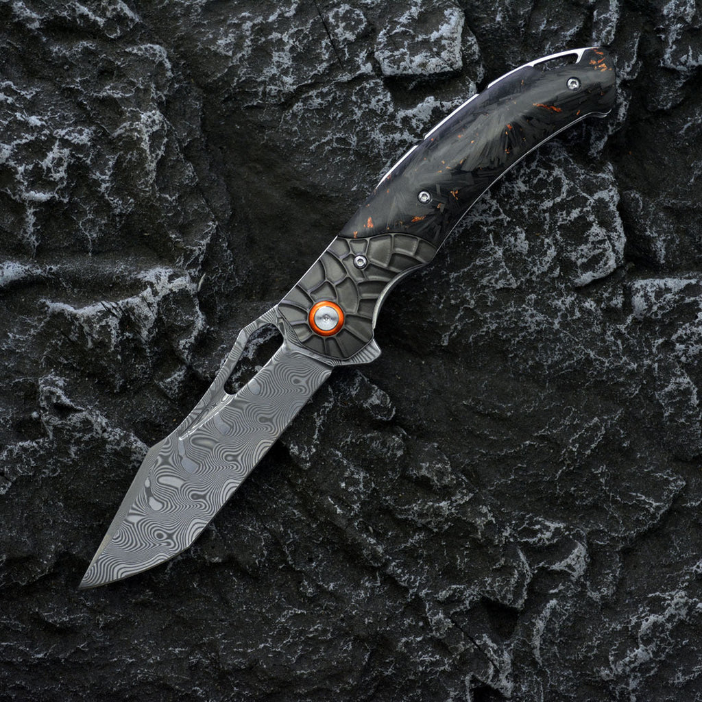 Damascus Folding Knife – Nightflare VG10 EDC with Titanium Carbon Fiber Handle variant image