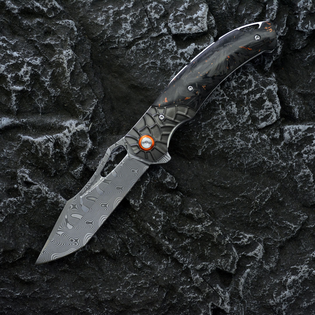 Damascus Folding Knife – Nightflare VG10 EDC with Titanium Carbon Fiber Handle variant image