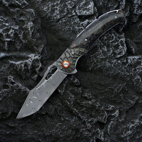 Damascus Folding Knife – Nightflare VG10 EDC with Titanium Carbon Fiber Handle variant image