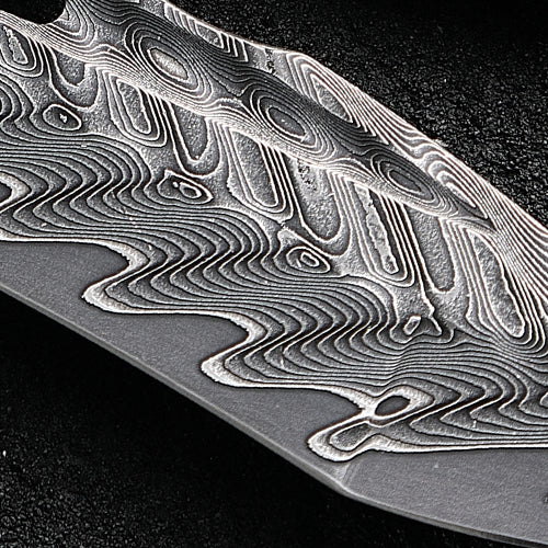Damascus Folding Knife – Obsidian Edge Steel with VG10 & Stabilized Wood detail image - detail view 6