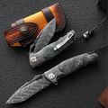 Damascus Folding Knife – Obsidian Edge Steel with VG10 & Stabilized Wood product image