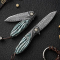 Damascus Folding Knife – Peacock Forge VG10 Pocket with Hand-Carved Handle EDC product image