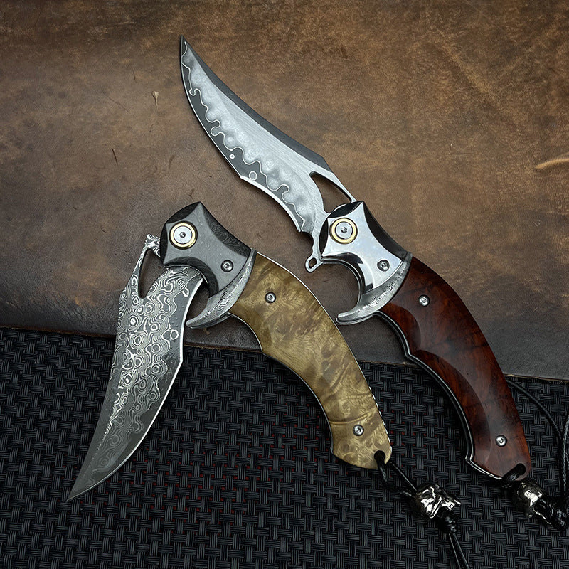 Damascus Folding Knife – Shadowfang VG10 Steel with Hardwood Handle EDC detail image