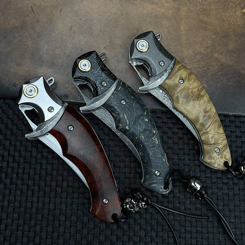 Damascus Folding Knife – Shadowfang VG10 Steel with Hardwood Handle EDC detail image - detail view 4