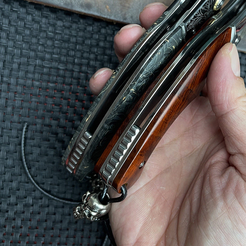 Damascus Folding Knife – Shadowfang VG10 Steel with Hardwood Handle EDC detail image - detail view 6