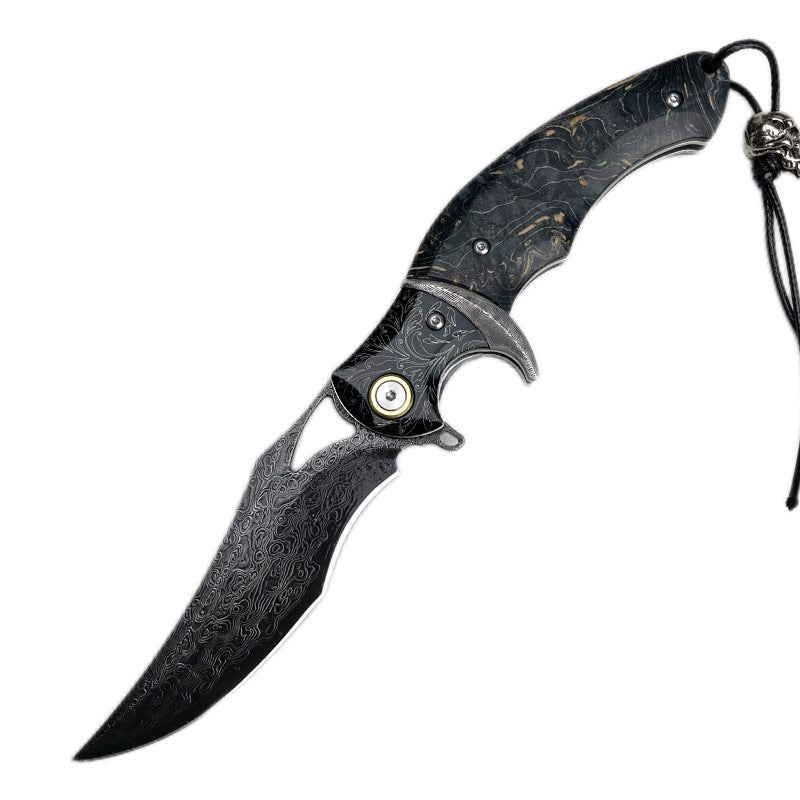 Damascus Folding Knife – Shadowfang VG10 Steel with Hardwood Handle EDC detail image - detail view 7