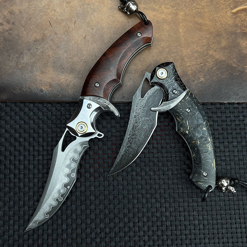 Damascus Folding Knife – Shadowfang VG10 Steel with Hardwood Handle EDC product image