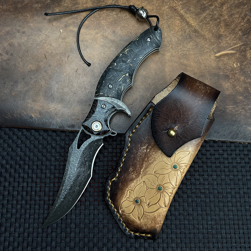 Damascus Folding Knife – Shadowfang VG10 Steel with Hardwood Handle EDC variant image - product view 10